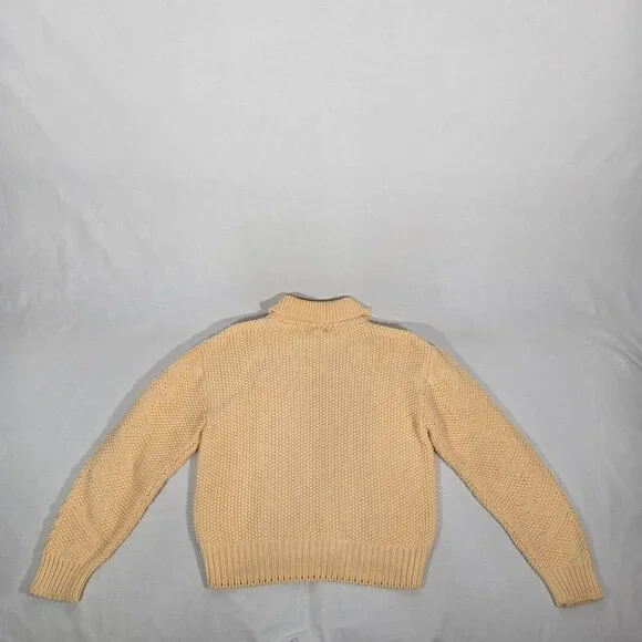 Vintage JW ROBINSON'S 90 Yellow Cotton Chunky Cable Knit Fisherman Sweater SizeM - Picture 5 of 17